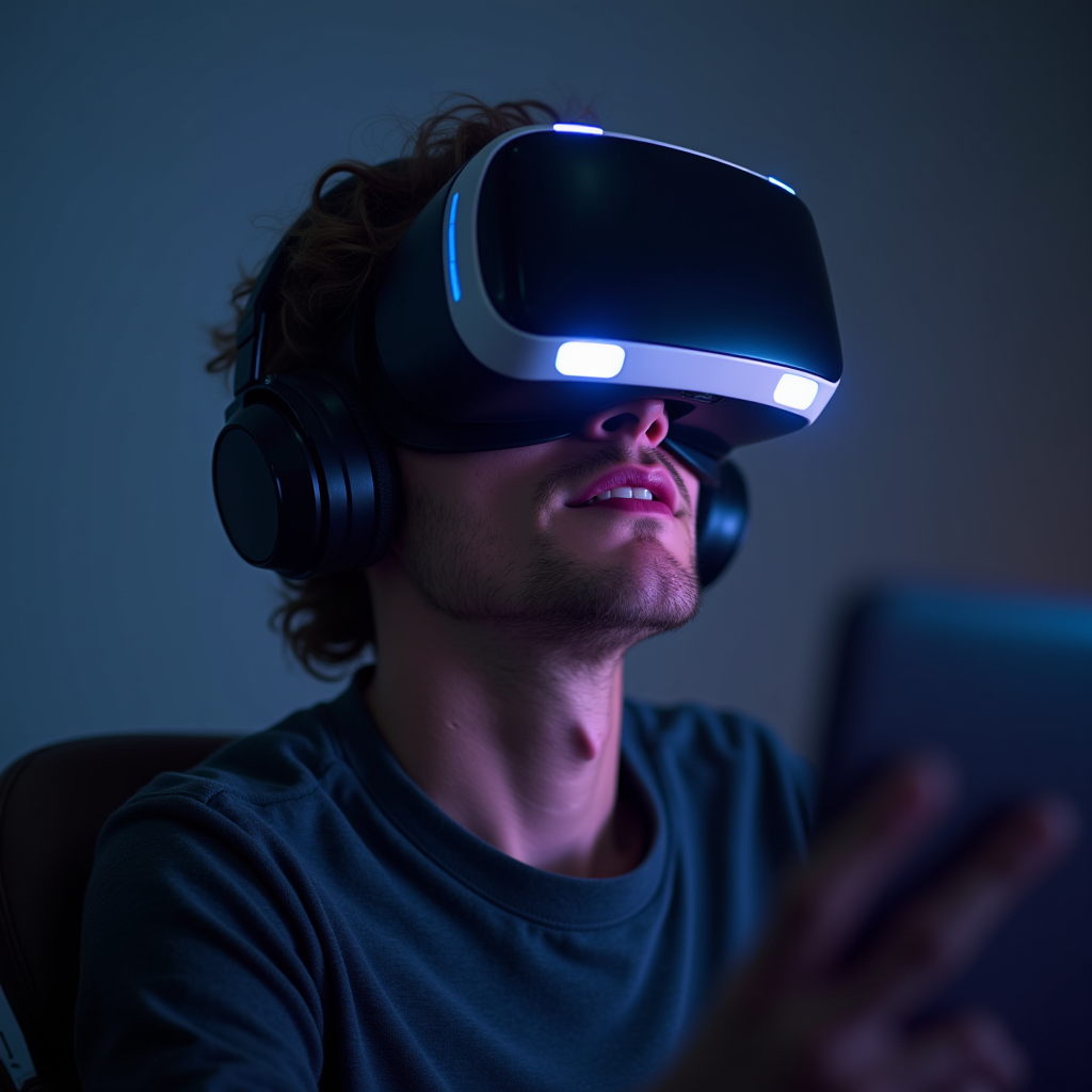 A player using VR technology to experience an emotionally immersive gaming moment