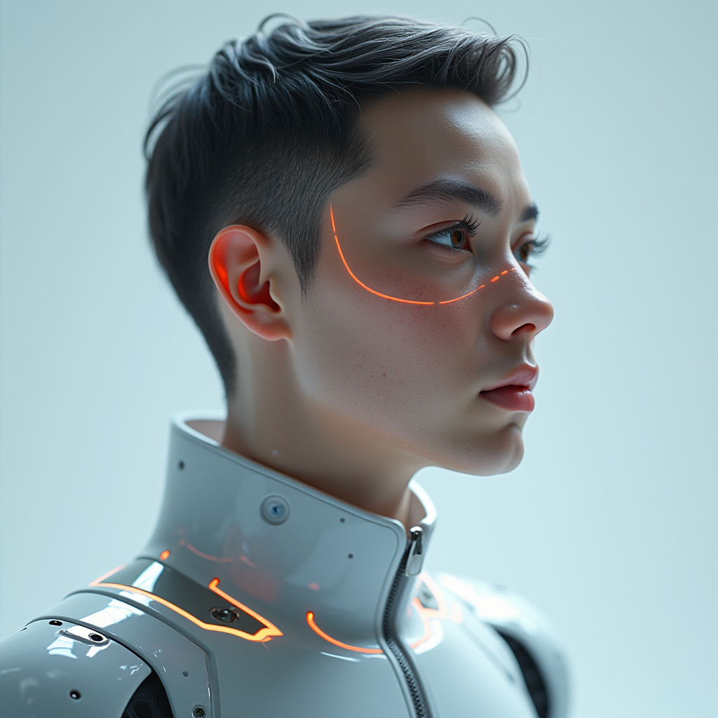 Futuristic character creation interface with advanced options including personality sliders, emotional mapping, and AI-assisted customization reflecting next-generation identity expression